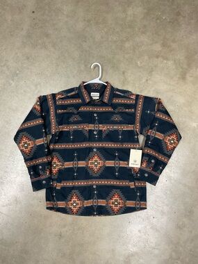Ariat Navy Aztec Print Lightweight Shirt Jacket with Rust Accents